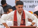 Congress leader Sachin Pilot sits on a hunger strike against the alleged corruption during previous BJP government in Rajasthan, at Shaheed Smarak in Jaipur, on Tuesday, (PTI)
