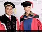 Maye Musk after receiving the doctorate.