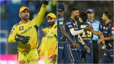 MS Dhoni; GT players in action (IPL) MS Dhoni; GT players in action (IPL)