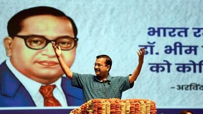Delhi chief minister Arvind Kejriwal addresses a gathering on the occasion of 133rd birth anniversary of Dr BR Ambedkar, in New Delhi on Friday (ANI Photo) Delhi chief minister Arvind Kejriwal addresses a gathering on the occasion of 133rd birth anniversary of Dr BR Ambedkar, in New Delhi on Friday (ANI Photo)