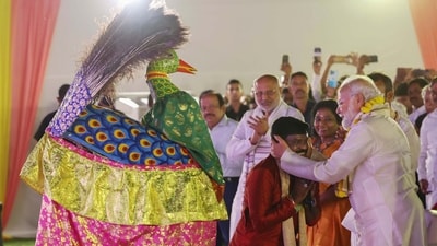 Prime Minister Narendra Modi during the Tamil New Year celebrations, in New Delhi on Thursday. (PTI) Prime Minister Narendra Modi during the Tamil New Year celebrations, in New Delhi on Thursday. (PTI)