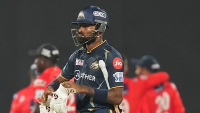 New Delhi: Gujarat Titans batter Hardik Pandya walks off the field after his dismissal during the IPL 2023 cricket match between Delhi Capitals and Gujarat Titans, at the Arun Jaitley Stadium in New Delhi, Tuesday, April 4, 2023. (PTI Photo/Ravi Choudhary)(PTI04_04_2023_000342B) (PTI) New Delhi: Gujarat Titans batter Hardik Pandya walks off the field after his dismissal during the IPL 2023 cricket match between Delhi Capitals and Gujarat Titans, at the Arun Jaitley Stadium in New Delhi, Tuesday, April 4, 2023. (PTI Photo/Ravi Choudhary)(PTI04_04_2023_000342B) (PTI)