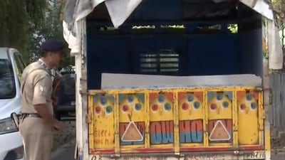 Trucks spotted near Rahul Gandhi's residence. (ANI) Trucks spotted near Rahul Gandhi's residence. (ANI)
