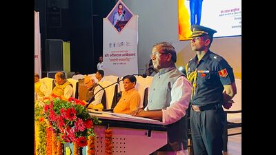 Sikkim governor Lakshman Acharya speaking at an event marking Dr Ambedkar’s birth anniversary at BBAU in Lucknow on Friday. (Sourced)