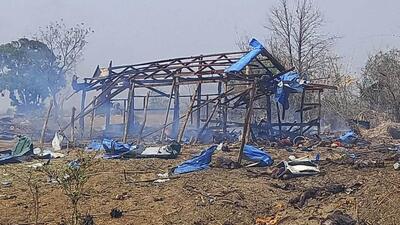 This photo provided by the Kyunhla Activists Group shows aftermath of an airstrike in Pazigyi village in Sagaing Region on April 11. Independent media reports said dozens of villagers in central Myanmar have been killed in an air attack carried out Tuesday by the military government. (AP FILE PHOTO) This photo provided by the Kyunhla Activists Group shows aftermath of an airstrike in Pazigyi village in Sagaing Region on April 11. Independent media reports said dozens of villagers in central Myanmar have been killed in an air attack carried out Tuesday by the military government. (AP FILE PHOTO)