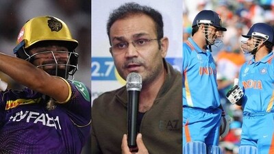 Rinku Singh; Virender Sehwag; Sachin Tendulkar with MS Dhoni Rinku Singh; Virender Sehwag; Sachin Tendulkar with MS Dhoni