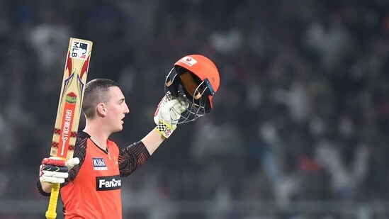 Sunrisers Hyderabad's Harry Brook celebrates after scoring a century (100 runs) during the Indian Premier League (IPL) (AFP)