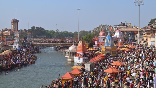 On the occasion of Baisakhi, a large number of devotees visited Hindu shrines and took a holy dip in the Ganges and offered prayers.&nbsp;(PTI)