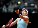 Tennis - Billie Jean King Cup Qualifiers - Kazakhstan v Poland - Beeline Arena, Astana, Kazakhstan - April 14, 2023 Kazakhstan's Elena Rybakina in action during her singles match against Poland's Weronika Falkowska REUTERS/Pavel Mikheyev