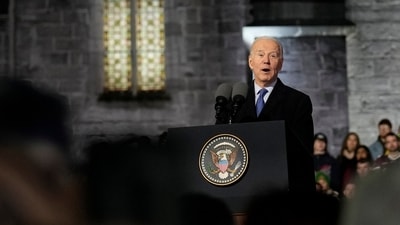 Joe Biden: US President Joe Biden speaking to a large crowd outside St. Muredach's Cathedral in Ballina, Ireland. (AP)
