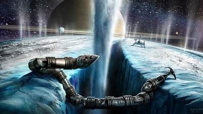 Exobiology Extant Life Surveyor (EELS) is a snake-like, self-propelled robot which is designed to be adaptable to travel ocean-world-inspired terrain. (NASA/JPL-CalTech) Exobiology Extant Life Surveyor (EELS) is a snake-like, self-propelled robot which is designed to be adaptable to travel ocean-world-inspired terrain. (NASA/JPL-CalTech)