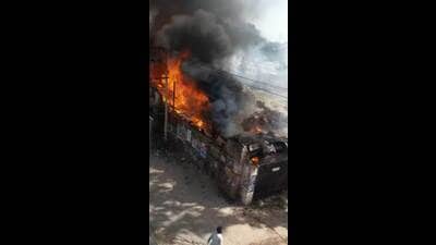 Firefighters rushed to the scene with three fire tenders that were refilled 15 times to douse the flames. (HT) Firefighters rushed to the scene with three fire tenders that were refilled 15 times to douse the flames. (HT)