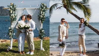 Jessica Jonassen and Sarah Wearn during their wedding in Hawaii. (Twitter/@JJonassen21) Jessica Jonassen and Sarah Wearn during their wedding in Hawaii. (Twitter/@JJonassen21)
