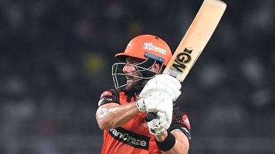 Sunrisers Hyderabad's captain Aiden Markram plays a shot during the Indian Premier League (IPL) Twenty20 cricket match between Kolkata Knight Riders and Sunrisers Hyderabad at the Eden Gardens Stadium in Kolkata on April 14, 2023. (Photo by Dibyangshu SARKAR / AFP) (AFP)