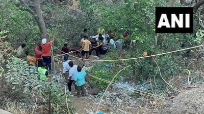 The bus veered off the road and plunged into a 50-feet-deep gorge near Shingroba temple at Borghat on the Old Mumbai-Pune highway. (ANI)