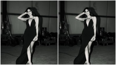 Janhvi picked a black bodycon gown with silver embellishment details as she looked gorgeous as ever in the attire.&nbsp; (Instagram/@janhvikapoor)