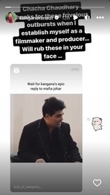 Kangana shared an edited clip consisting of Karan's remark and also her reaction.