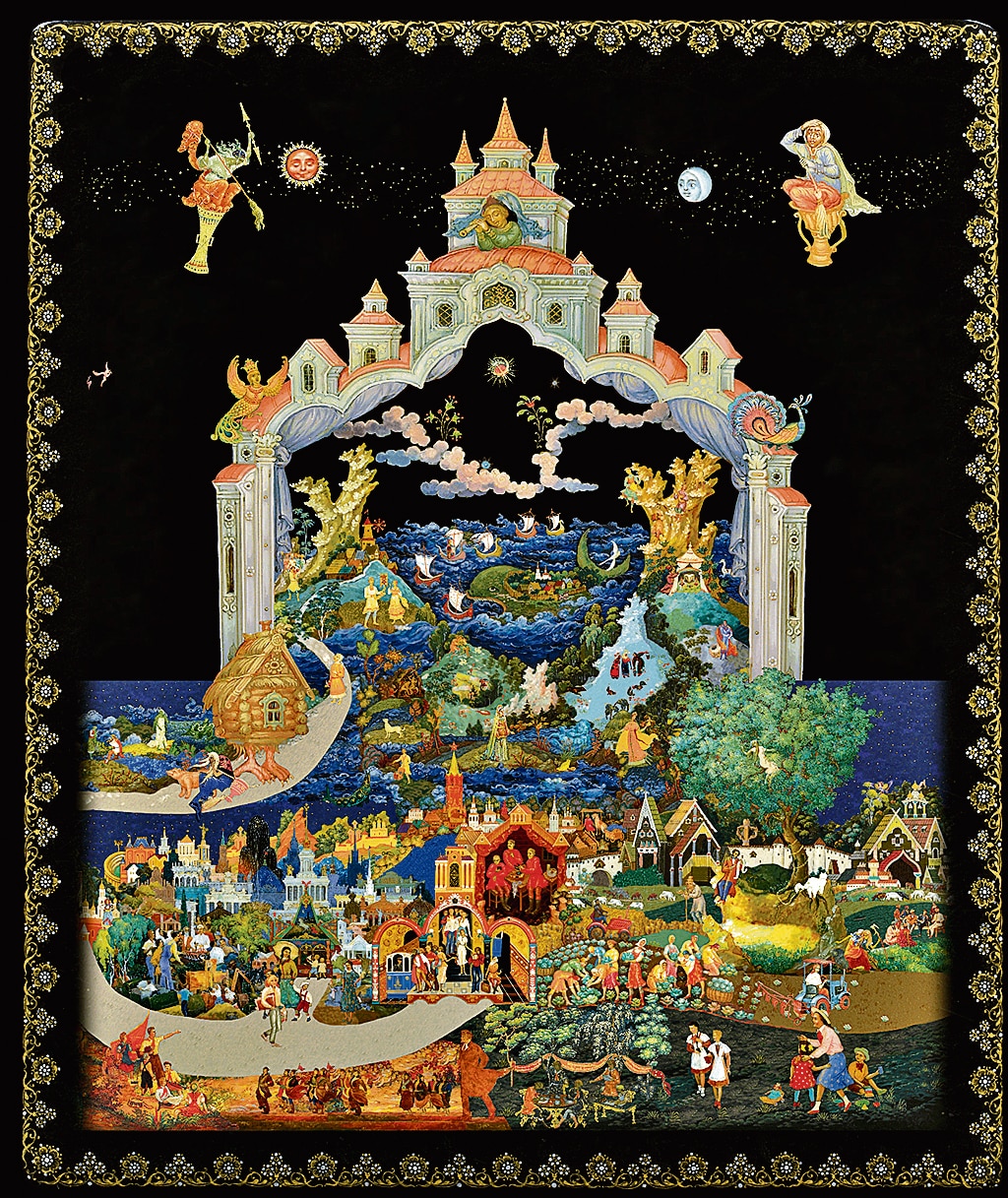Expect a layered narrative, politics, and exquisite art. Above, the animated painting through which players enter the game.