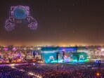 Night view of the 2023 Coachella Valley Music and Arts Festival