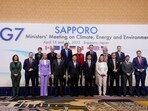 G-7 ministers on climate, energy and environment pose for a photo during its photo session in Sapporo, northern Japan, Saturday, April 15, 2023.