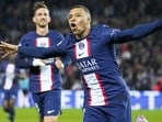 PSG's Kylian Mbappe celebrates scoring his side's opening goal during the French League One soccer match between Paris Saint Germain and Lens at Parc des Princes stadium in Paris, France, Saturday, April 15, 2023. (AP Photo/Michel Euler) PSG's Kylian Mbappe celebrates scoring his side's opening goal during the French League One soccer match between Paris Saint Germain and Lens at Parc des Princes stadium in Paris, France, Saturday, April 15, 2023. (AP Photo/Michel Euler)