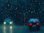 Oil painting of a rainy car window. Oil painting of a rainy car window.