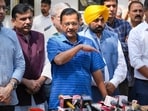 Delhi Chief Minister Arvind Kejriwal addresses a press conference just before his CBI visit for questioning.