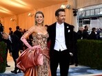 Blake Lively and husband Canadian-US actor Ryan Reynolds arrive for the 2022 Met Gala. (AFP)