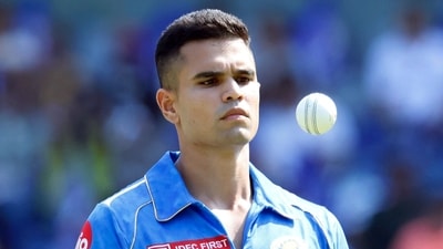 Former cricketer Sachin Tendulkar's son Arjun Tendulkar during the match between Mumbai Indians and Kolkata Knight Riders (IndianPremierLeague twitter) Former cricketer Sachin Tendulkar's son Arjun Tendulkar during the match between Mumbai Indians and Kolkata Knight Riders (IndianPremierLeague twitter)