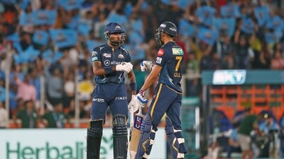 GT's innings was largely buoyed by a 59-run stand between Hardik Pandya and Shubman Gill (Indian Premier League Twitter) GT's innings was largely buoyed by a 59-run stand between Hardik Pandya and Shubman Gill (Indian Premier League Twitter)