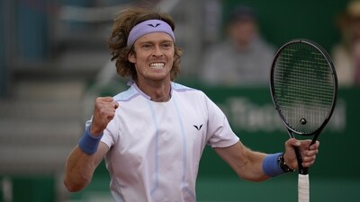 Andrey Rublev, of Russia, celebrates after defeating Taylor Fritz (AP) Andrey Rublev, of Russia, celebrates after defeating Taylor Fritz (AP)