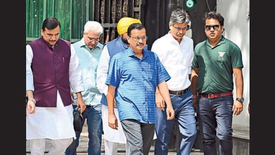 Delhi CM Arvind Kejriwal with AAP leaders on Sunday. (Sanjeev Verma/HT Photo) Delhi CM Arvind Kejriwal with AAP leaders on Sunday. (Sanjeev Verma/HT Photo)