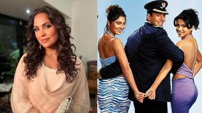 Former Miss Indias Lara Dutta and Priyanka Chopra starred in Andaaz (2003) with Akshay Kumar. Former Miss Indias Lara Dutta and Priyanka Chopra starred in Andaaz (2003) with Akshay Kumar.