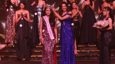 Manipur's Thounaojam Strela Luwang became the second runner-up at the Femina Miss India 2023 pageant. She chose a wine-red sequinned gown for her winning moment. (Instagram) Manipur's Thounaojam Strela Luwang became the second runner-up at the Femina Miss India 2023 pageant. She chose a wine-red sequinned gown for her winning moment. (Instagram)