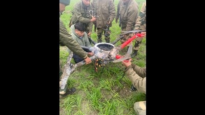 Out of the total incidents of intrusions, one black-coloured drone (quadcopter-DJI Matrice) was captured in Rajatal village of Amritsar district on March 27. (HT File photo) Out of the total incidents of intrusions, one black-coloured drone (quadcopter-DJI Matrice) was captured in Rajatal village of Amritsar district on March 27. (HT File photo)