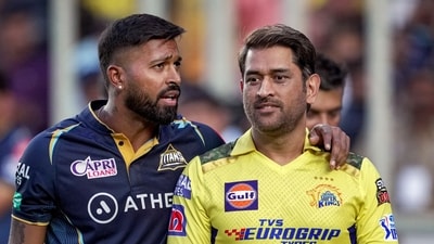 Ahmedabad: Gujarat Titans captain Hardik Pandya and Chennai Super Kings captain Mahendra Singh Dhoni before the start of the IPL 2023 cricket match between Chennai Super Kings and Gujarat Titans, at Narendra Modi Stadium, in Ahmedabad, Friday, March 31, 2023. (PTI Photo/Kunal Patil)(PTI03_31_2023_000186A) (PTI) Ahmedabad: Gujarat Titans captain Hardik Pandya and Chennai Super Kings captain Mahendra Singh Dhoni before the start of the IPL 2023 cricket match between Chennai Super Kings and Gujarat Titans, at Narendra Modi Stadium, in Ahmedabad, Friday, March 31, 2023. (PTI Photo/Kunal Patil)(PTI03_31_2023_000186A) (PTI)