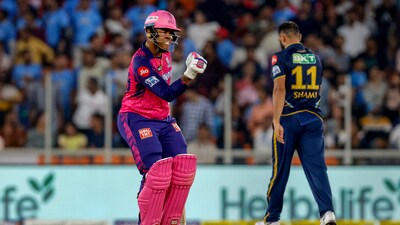 Rajasthan Royals batter Shimron Hetmyer during the IPL 2023 cricket match between Gujarat Titans and Rajasthan Royals (PTI)