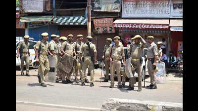 Police and RAF personnel deployed in an old city area of Prayagraj on Sunday (HT Photo) Police and RAF personnel deployed in an old city area of Prayagraj on Sunday (HT Photo)