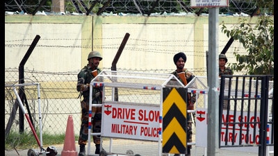 Soldiers stand guard near the Bathinda Military Station after the firing incident on Wednesday,April 12,2023. (HT File Photo) Soldiers stand guard near the Bathinda Military Station after the firing incident on Wednesday,April 12,2023. (HT File Photo)