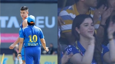 Arjun Tendulkar with father Sachin; Sara cheers from stands Arjun Tendulkar with father Sachin; Sara cheers from stands