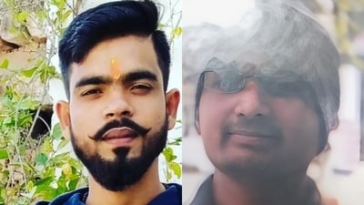 Lavlesh Tiwari and Sunny Singh (right- this picture above is taken from police station) -- the alleged killers of gangster-turned-politician Atiq Ahmed and his brother Ashraf. (HT photo) Lavlesh Tiwari and Sunny Singh (right- this picture above is taken from police station) -- the alleged killers of gangster-turned-politician Atiq Ahmed and his brother Ashraf. (HT photo)