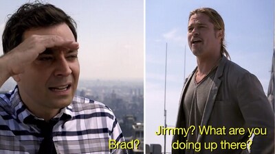 It's not every day that you see Hollywood A-lister Brad Pitt and late-night talk show host Jimmy Fallon yodelling on the rooftops of New York City, but that's precisely what happened back in 2013. (Twitter/FallonTonight) It's not every day that you see Hollywood A-lister Brad Pitt and late-night talk show host Jimmy Fallon yodelling on the rooftops of New York City, but that's precisely what happened back in 2013. (Twitter/FallonTonight)