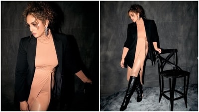 Huma Qureshi’s dress and blazer look is all about glam and sass (Instagram/@ iamhumaq) Huma Qureshi’s dress and blazer look is all about glam and sass (Instagram/@ iamhumaq)