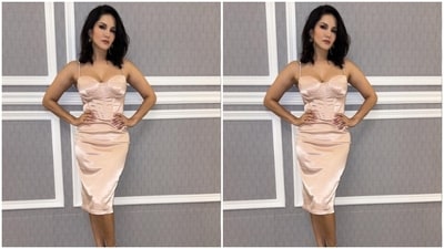 Sunny played muse to fashion designer house Miakee and picked a pastel pink satin dress from the shelves of the designer house. (Instagram/@sunnyleone) Sunny played muse to fashion designer house Miakee and picked a pastel pink satin dress from the shelves of the designer house. (Instagram/@sunnyleone)
