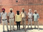 Accused Desai Mohan at Police custody the Cantt police station at Bathinda on Monday. (Sanjeev Kumar/HT photo)