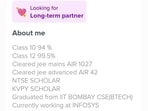 A man listed down his academic details in the ‘about me’ section on a dating app. 