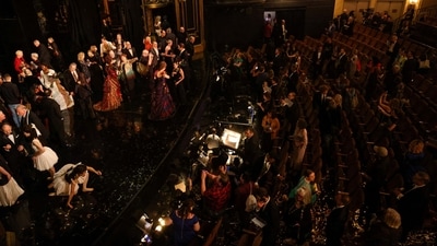 The cast, crew and audience members linger after the final performance of ‘The Phantom of the Opera.’ Sunday's show in front of a sold-out crowd at the Majestic Theatre off Times Square was performance number 13,981. (Caitlin Ochs / Reuters) The cast, crew and audience members linger after the final performance of ‘The Phantom of the Opera.’ Sunday's show in front of a sold-out crowd at the Majestic Theatre off Times Square was performance number 13,981. (Caitlin Ochs / Reuters)