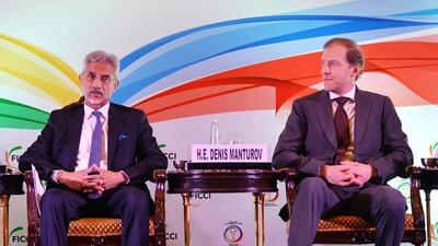 External affairs minister S Jaishankar and deputy Prime Minister of Russian Denis Valentinovich Manturov during an event, in New Delhi. (HT Photo) External affairs minister S Jaishankar and deputy Prime Minister of Russian Denis Valentinovich Manturov during an event, in New Delhi. (HT Photo)