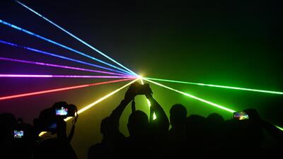 Noida, India- April 17, 2023: Noida Authority organizes laser light show at Indore Stadium on the occasion of 48th Noida foundation day, in Noida, India, on Monday, April 17, 2023. (Photo by Sunil Ghosh / Hindustan Times) To go with Vinod’s story Noida, India- April 17, 2023: Noida Authority organizes laser light show at Indore Stadium on the occasion of 48th Noida foundation day, in Noida, India, on Monday, April 17, 2023. (Photo by Sunil Ghosh / Hindustan Times) To go with Vinod’s story
