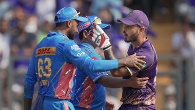 Nitish Rana leaves the field after his dismissal during the IPL 2023 cricket match between Kolkata Knight Riders and Mumbai Indians at Wankhede Stadium (PTI) Nitish Rana leaves the field after his dismissal during the IPL 2023 cricket match between Kolkata Knight Riders and Mumbai Indians at Wankhede Stadium (PTI)